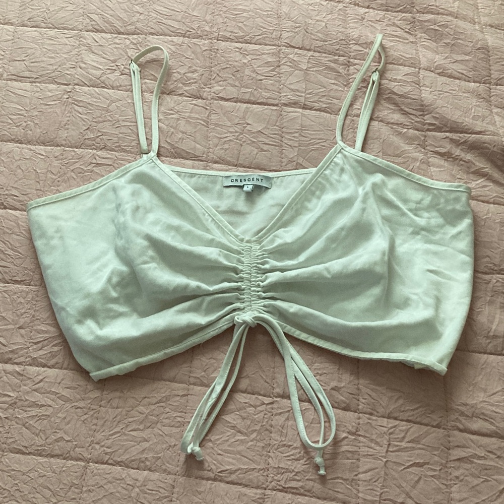 Crescent White Ruched Crop Top - Picture 4 of 5